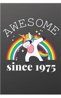 Awesome Since 1975 Notebook for Kids, Birthday Unicorn, Cute Happy Birthday Dabbing Unicorn Birthday Gift Black Cover: Lined Notebook / Journal Gift, 120 Pages, 6x9, Birthday Gift, Cute Gift, present, Unicorn Lover, Soft Cover, Matte Finish
