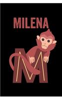 Milena: Journal (Diary, Notebook) Personalized Custom Name Alphabet Monkey Birthday Gift for Girls