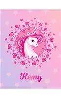 Remy: Unicorn Large Blank Primary Handwriting Learn to Write Practice Paper for Girls - Pink Purple Magical Horse Personalized Letter R Initial Custom Fir