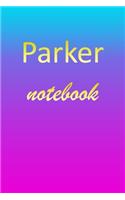 Parker: Blank Notebook - Wide Ruled Lined Paper Notepad - Writing Pad Practice Journal - Custom Personalized First Name Initial P Blue Purple Gold - Taking 