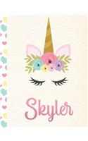 Skyler: Personalized Unicorn Journal For Girls - 8.5x11 110 Pages Notebook/Diary With Pink Name