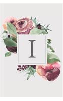 I: Pink Monogram Sketchbook - 110 Sketchbook Pages (6 x 9) - Soft Pink Roses and Peonies in a Watercolor Monogram Sketch Notebook - Personalized Initia