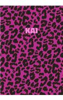 Kai: Personalized Pink Leopard Print Notebook (Animal Skin Pattern). College Ruled (Lined) Journal for Notes, Diary, Journaling. Wild Cat Theme Design wi