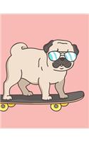 Notebook: Cute Pug On Skateboard, Composition Notebook For Kids, Large Size - Letter, Wide Ruled