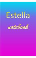Estella: Blank Notebook - Wide Ruled Lined Paper Notepad - Writing Pad Practice Journal - Custom Personalized First Name Initial E Blue Purple Gold - Taking 