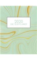 2020 One Year Planner: Jan 2020-Dec 2020, 1 Year Planner, green marble digital paper cover, featuring 2020 Overview, daily, weekly, monthly view, areas for: to do list, re