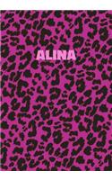 Alina: Personalized Pink Leopard Print Notebook (Animal Skin Pattern). College Ruled (Lined) Journal for Notes, Diary, Journaling. Wild Cat Theme Design wi