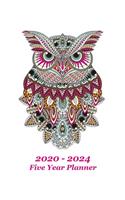 2020 - 2024 Five Year Planner: Decorative Owl Cover - Includes Major U.S. Holidays and Sporting Events