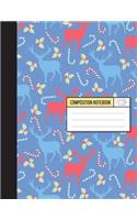 Wide Ruled Composition Notebook - Christmas Party with Blue and Red Reindeer: Back To School Notebook,8.15 x 11 Inch,110 page