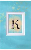K: Blue and Gold Wisteria Monogram Journal for Women and Girls 120 page Lined Initial Letter Notebook