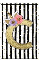 Unicorn Monogram Dot Grid Bullet Journal Notebook - Cute Unicorn Personalized Journal Diary with Dotted Pages - Letter C