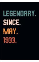 Blank Lined Journal, Notebook, Diary, Planner - Legendary Since May 1933 - 86th Birthday Gift For 86 Years Old Men and Women born in May: Medium College-Ruled Journey Diary, 110 page, Lined, 6x9 (15.2 x 22.9 cm)
