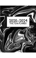 2020-2024 Five Year Planner: Jan 2020-Dec 2024, 5 Year Planner, black white marble digital paper cover, featuring 2020-2024 Overview, daily, weekly, monthly view, areas for: to 