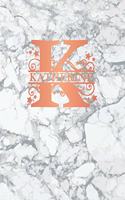 Katherine: Personalized Sketchbook 8.5 X 11. Monogram Letter/Initial K Sketch Pad/Journal/Note Book. White Marble & Rose Gold Cover. Notebook, Journal, Doodle,
