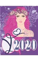 2020 Weekly Planner - Mystic Princess Monogram Initial Letter "Y": 12-Month Large Print Girl Pink Hair Letter-Sized A4 Schedule Organizer by 52 Week Cornell Notes Monthly Calendar Designed in USA fantasy floral purp