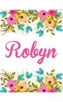 Robyn: Personalised Name Notebook/Journal Gift For Women & Girls 100 Pages (White Floral Design)