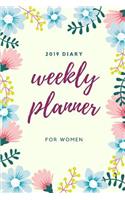 2019 Diary Weekly Planner for Women: Floral Wreath Watercolor Week Per Page Schedule Organizer for 2 Years, Undated