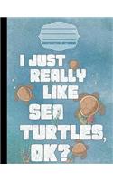I Just Really Like Sea Turtles OK? Cartoon Composition Notebook - Dot Grid