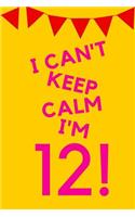 I Can't Keep Calm I'm 12!: Yellow Pink Balloons Banner - Twelve 12 Yr Old Girl Journal Ideas Notebook - Gift Idea for 12th Happy Birthday Present Note Book Preteen Tween Baske