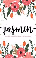 Jasmin: Notebook - Libreta - Cahier - Taccuino - Notizbuch: 110 pages paginas seiten pagine: Modern Florals First Name Notebook in Coral, Pink & Orange on W