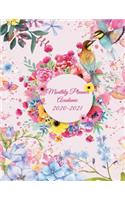 Monthly Planner Academic 2020-2021: Pink Colorful Flowers, Two year Academic 2020-2021 Calendar Book, Weekly/Monthly/Yearly Calendar Journal, Large 8.5" x 11" Daily journal Planner, 24