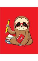 Math: Sloth Composition Notebook Math Back to School 7.5 x 9.25 Inches 100 College Ruled Pages Red Journal Sloth Lovers Gift