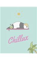 Chillax: Cute cartoon panda notebook, notepad journal or blank book. Adorable cool hand drawn chillax relaxing panda illustration featuring funny cute panda 