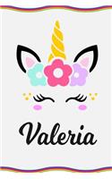 Valeria: Personal Notebook Personal Diary Unicorn Notebook Personalized Journal Customized Journal Unicorn Lover Gift Personal Name Notebook