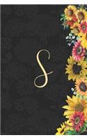 S: Sunflower Journal, Monogram Letter S Blank Lined Diary with Interior Pages Decorated with More Sunflowers.