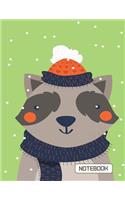 NoteBook: Cute Raccoon on The Green Cover This Notebook Journal Diary, 110 Dashed lines pages, 8.5" x 11", Date on top