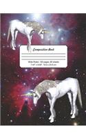 Composition Book: Paperback Wide Ruled Lined Blank Notebook for School or Personal Use. Unicorns the Space Galaxy on Cover.