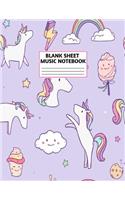 Blank Sheet Music Notebook: Cute Unicorn Matte Cover Design with 110 Pages White Paper Interior for Musician Students and Professionals Playing Piano, Ukelele, Mandolin and oth