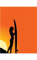 notebook: sunset/surfer, 80 lined pages, 8 x 10, glossy cover