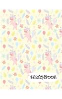 Sketchbook: Pink Unicorn Flowers & Balloons Fun Framed Drawing Paper Notebook