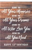 Behind You All Your Memories. Before You All Your Dreams. Around You All Who Love You. Within You All You Need. Happy 13th Birthday