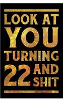 Look at You Turning 22 and Shit: Funny Wide Lined Notebook Birthday Gift for 22 Years Old Gold