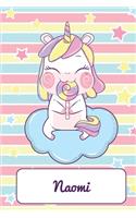 Naomi: Kawaii Unicorn - Personalized Blank Lined Journal Notebook Gift For Girls, Women