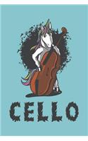 Cello Einhorn Notizbuch: Schönes Cello Einhorn Notizbuch mit 120 karierte Seiten im A5 Format