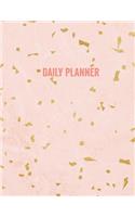 Daily Planner: Undated Daily Planner With Hourly Schedule, Goals, To Do List, Meal Tracker, Dotted Notes, Top Priorities Notebook Gift Pink Marble Golden Ribbon De
