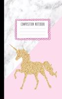 Composition Notebook: Gold Unicorn, Pink Marble and Gold Pattern, Journal for Girls, Kids, School, Students and Teachers (Wide Ruled 7 x 10, 100 pages)