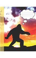 Sasquatch Silhouette Yellow Purple & Orange Sunset Composition Wide-ruled Blank line School Notebook