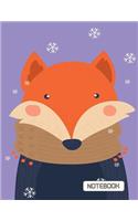 NoteBook: Cute Fox On The Purple Cover This Notebook Journal Diary, 110 Dashed lines pages, 8.5" x 11", Date on top(12 Cute Fox)