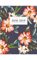 2018-2019 Weekly and Monthly Academic Planner: Navy Red Floral Flowers Daily Student Planner Diary Calendar Schedule Organizer Journal Agenda Notebook, August 2018 - July 2019 Academic Year, Larg