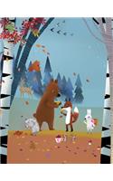 Bear & Fox Journal: Forest Animals Picking Mushrooms College Ruled Notebook