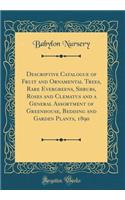Descriptive Catalogue of Fruit and Ornamental Trees, Rare Evergreens, Shrubs, Roses and Clematus and a General Assortment of Greenhouse, Bedding and Garden Plants, 1890 (Classic Reprint)
