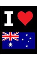 I Love Australia - 100 Page Blank Notebook - Unlined White Paper, Black Cover