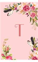 Monogram Initial Letter T Notebook for Women and Girls