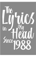 The Lyrics In My Head Since 1988 Notebook Birthday Gift: Blank Sheet Music Notebook / Journal Gift, 120 Pages, 6x9, Soft Cover, Matte Finish