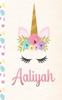 Aaliyah: Personalized Unicorn Journal For Girls - 8.5x11 110 Pages Notebook/Diary With Pink Name