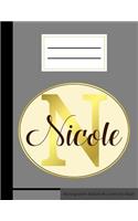 N Nicole Monogramm Notizheft Liniert 60 Blatt: Notizbuch Mit Linien A4 Schreibheft Heft Notizen Buch - Gold Name Vorname Initialen Edel Elegant Matt Cover I Personal Journal Notebook Diary Monogr